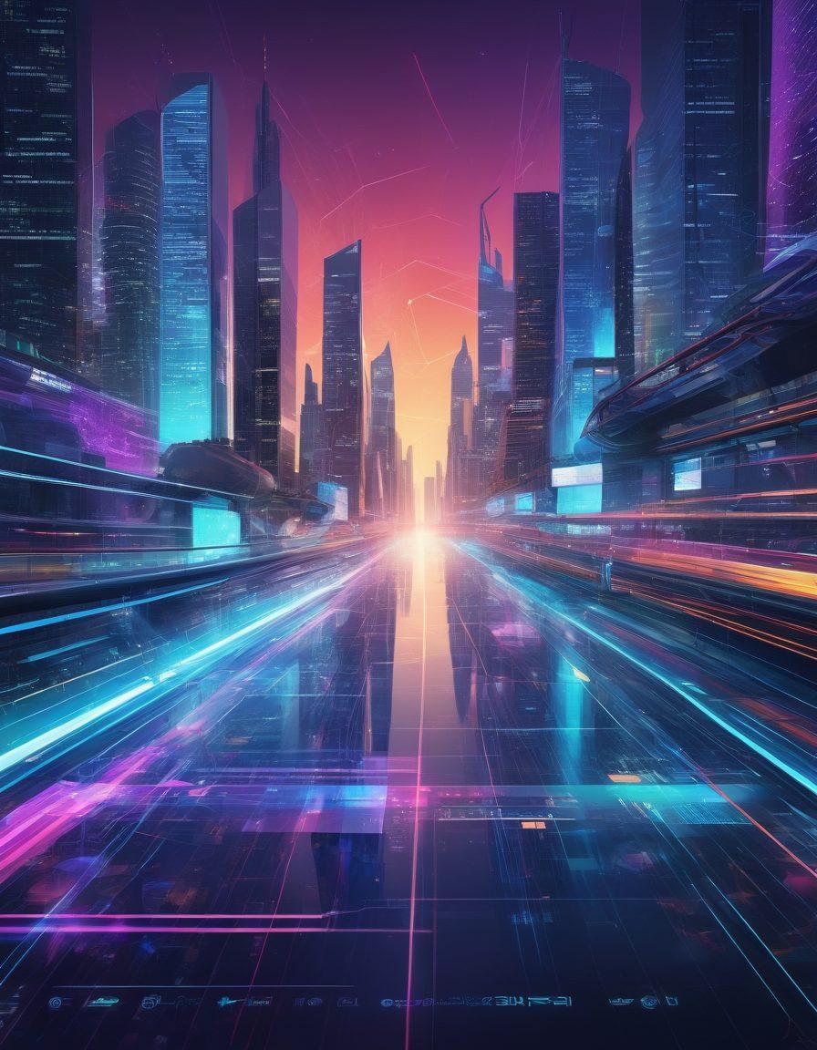 A futuristic web interface bursting with vibrant, interconnected design elements, showing layers of code, sleek user interface designs, and graphs indicating performance improvement. The background should have a digital cityscape symbolizing an impenetrable web presence. super-realistic. vibrant colors. high-tech theme.